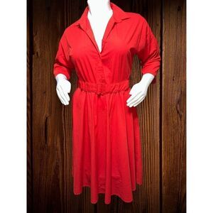 Vintage NEW LOOKS California Fit Flare Wide 3/4 Sleeve Belted Midi Dress Sz 14